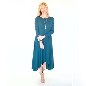 AGNES & DORA GALLERY DRESS TEAL GREEN AOFT STRETCHY KNIT NWT SIZE- L/ Pockets
